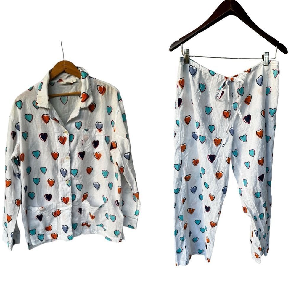 Roller Rabbit Big Hearts Button Down Cotton Pajama Set XL